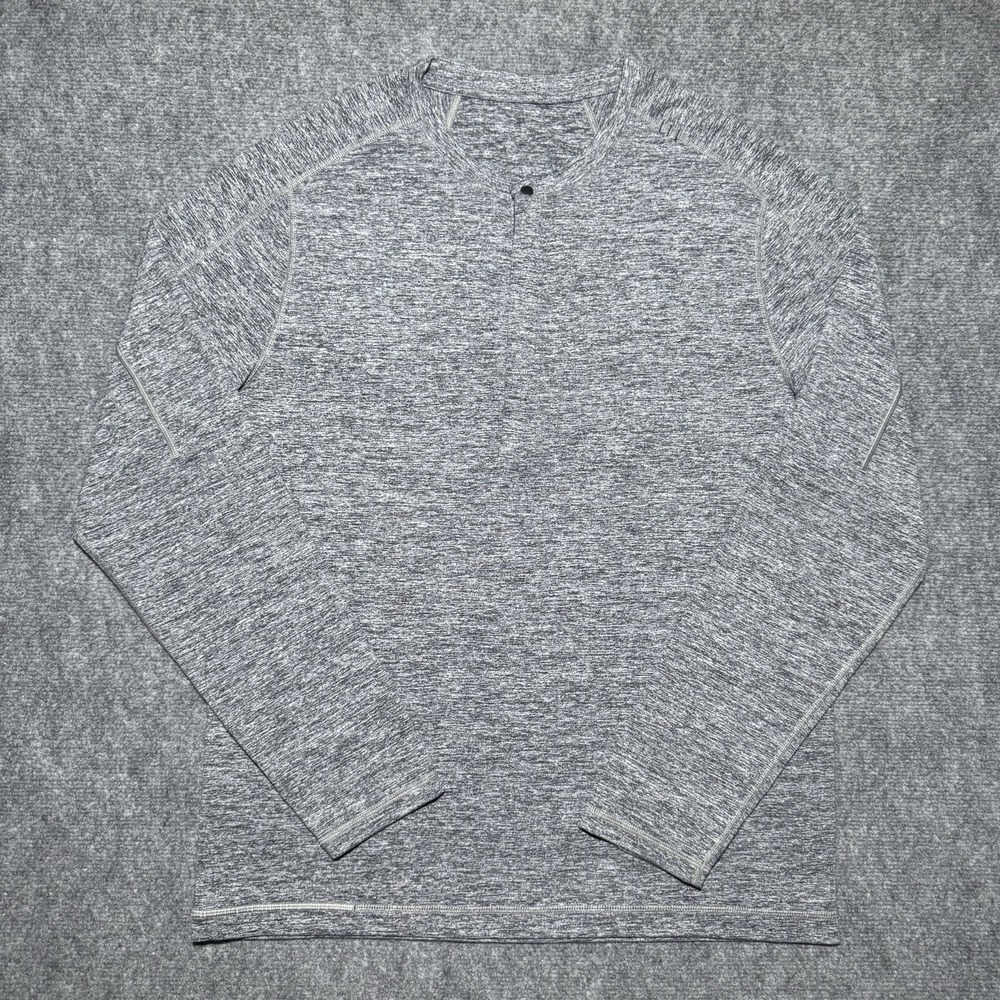 Lululemon Surge Henley Men XL Gray Heather Pullover Stretch Athletic Long Sleeve